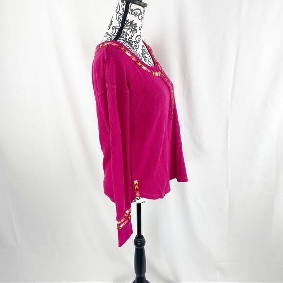 Free People We the Free Rainbow Crochet Thermal Henley Top - Picture 6 of 9